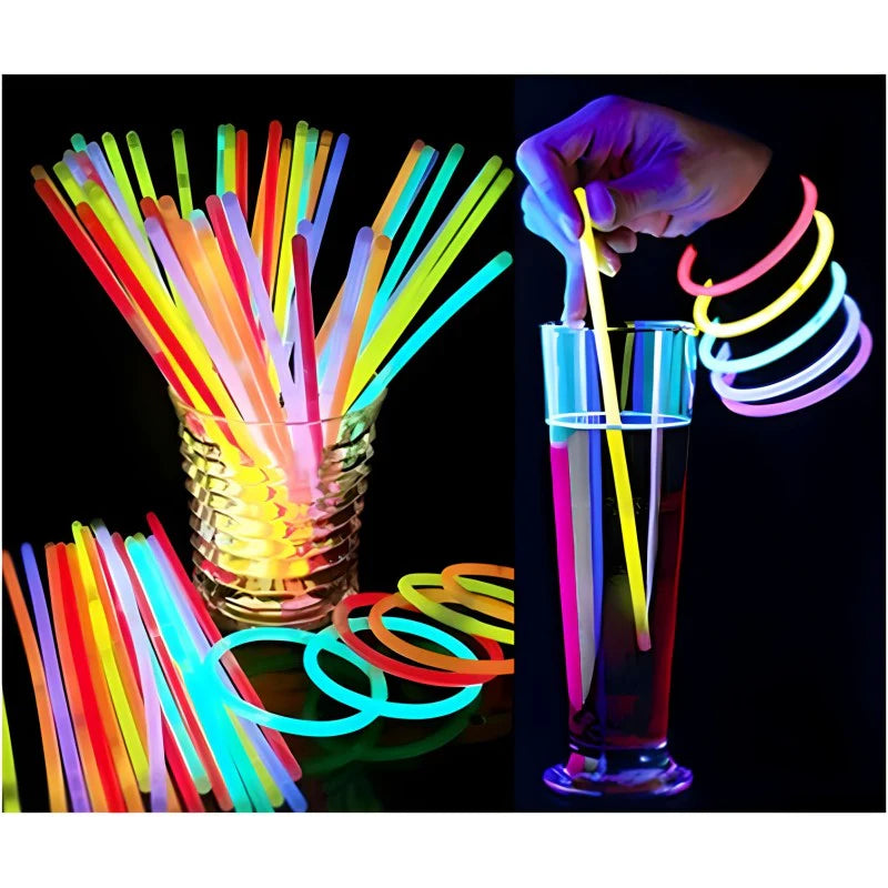 باك 100 قطعة أساور وباتونات مضيئة فلورية ✨🎉